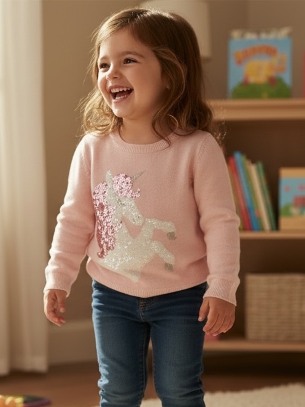 The Children's Place Light Pink Sequin Unicorn Sweater